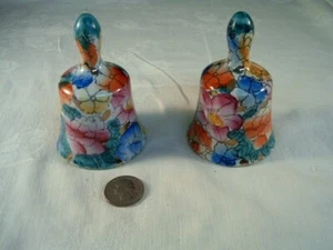 PAIR OF VINTAGE PORCELAIN MADE IN CHINA, FLORAL PRINT BELLS - Picture 1 of 4