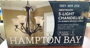 NEW HamptonBay 5-Light Oil-Rubbed Bronze Chandelier W/Frosted Glass Shades B59