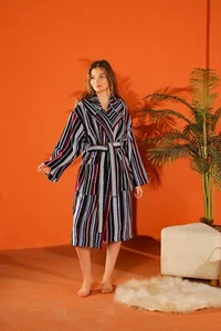 Luxurious Cotton Bathrobe in Red, Black, and Grey - Long Hooded Robe - Picture 1 of 12