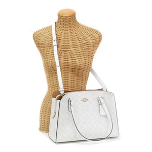 COACH Tatum Carryall Signature Canvas 2 way bag PVC / Leather C4075 White / Gray - Picture 1 of 10