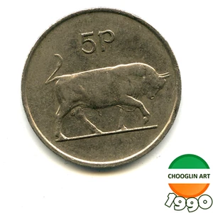 Eine irische Fünf Pence 5p Münze von 1990, 35 Jahre alt! - Bild 1 von 2