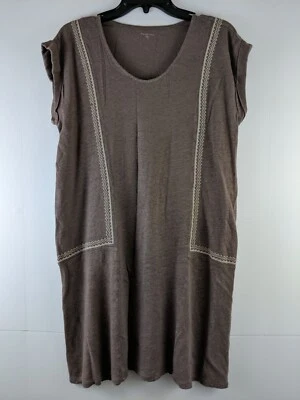 GARNET HILL dress S Embroidered Organic Linen Knit Light Brown Taupe Sleeveless - Image 1 of 4