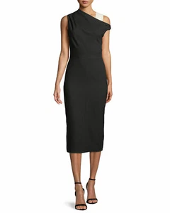 NARCISO RODRIGUES One-Shoulder Wool Midi Sheath Dress-Black-Size 44 (8US) NWT! - Picture 1 of 10
