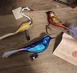 Set 3 Vintage Glas Merkur Clip auf Schwan Vögel Vogel alte Welt Weihnachten Wimpelkette - Bild 1 von 15