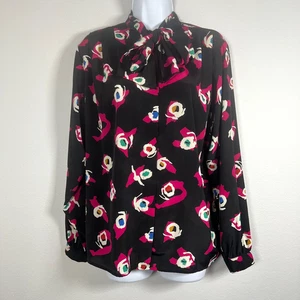 Vintage James Kenrob Womens Button Up Blouse 10 Bow Abstract Floral Secretary - Picture 1 of 10