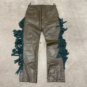 VINTAGE 00s GAP ECHTLEDER FRANSEN GEFÜTTERT WESTERN QUASTE HOSE BRAUN 32R - Bild 1 von 11