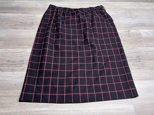 Vintage Pendleton Black Pink Plaid Pure Virgin Wool Career Midi Skirt Size 18 - Picture 1 of 8