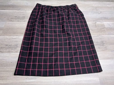 Vintage Pendleton Black Pink Plaid Pure Virgin Wool Career Midi Skirt Size 18 - Image 1 of 4
