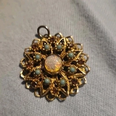 Broche/Pin Vintage - Tono Dorado, Ópalo Imitación, Piedras Azul y Púrpura Foto 1 de 3