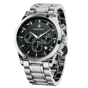 Uomo Orologio Cronografo Analogico al Quarzo per Uomo Cinturino in Pelle Pelle - Foto 1 di 24