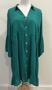 Vestido camisero Studio West para mujer con botones talla grande 2X verde con volantes metálico - Imagen 1 de 6