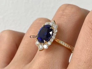 Anello zaffiro blu sorpresa matrimonio creato in laboratorio fantasia per lui argento 925 - Foto 1 di 5