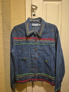 Vintage Sara Studio Denim Stickerei/Knöpfe Jacke Gr. M - Bild 1 von 14