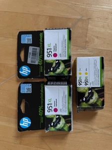 4x HP 951 XL Tintenpatronen - 2x Magenta & 2x Gelb - Original unbenutzt Open Box - Bild 1 von 1