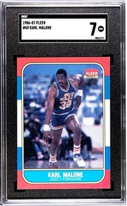 1986-87 Fleer Karl Malone #68 SGC 7 Rookie RC HOF Centered - Much nicer than a 7 - Picture 1 of 2