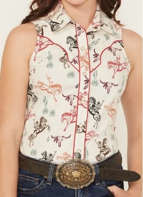 Camisa a Presión Rock & Roll Denim Niña Sin Mangas Estampado de Caballo Natural Foto 1 de 4