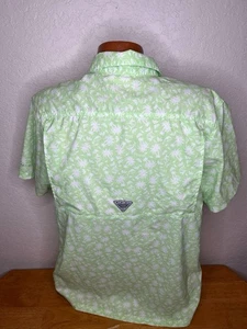 Men's Columbia PFG Omni-Shade S/S Button Front Shirt Medium M Green Palm Trees - Picture 1 of 6