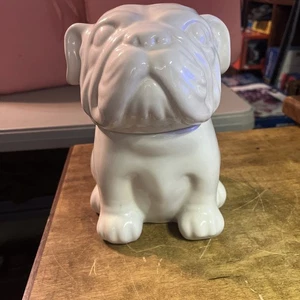 Threshold Englische Bulldogge Weiß Keramik Keksdose Leckerli Kanister mit Deckel Bulle Hund - Bild 1 von 7