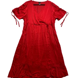 Torrid Dress Womens 2X Red Racing Midi Satin Dobby Surplice Wrap $85 NWOT - Picture 1 of 9