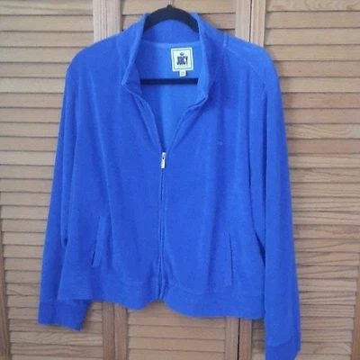 Chaqueta Juicy Couture Azul Real Cremallera Terry Paño Talla Grande Bolsillos Talla 3X Foto 1 de 4