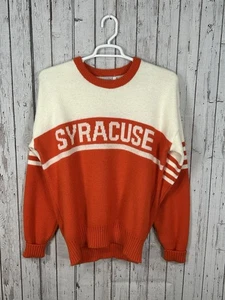 Vintage Cliff Engle Syracuse Sweater  Large Orange White Pullover 80s Acrylic - Picture 1 of 7