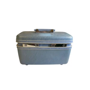 Vintage Samsonite Sky Blue Train Travel Case Mirror Travel Organizer - Picture 1 of 10