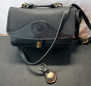 Vintage Dooney & Bourke Carrier Bag Black Leather Brass Made In USA & Key Fob - Picture 1 of 21