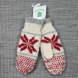 Pachamama Wollhandschuhe Erwachsene Einheitsgröße weiß rot Schneeflocke handgestrickt - Bild 1 von 7