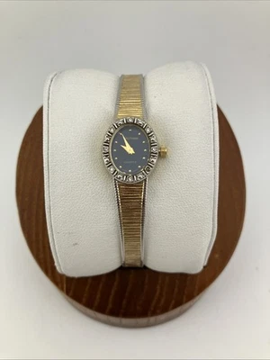 Винтажные женские часы Waltham 15 мм двухцветный синий циферблат бриллиантовый ободок - работает - Изображение 1 из 4