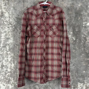 Kuhl Sz S Plaid Cotton Blend Casual Snap Button Top Red Long Sleeve Pocket - Picture 1 of 10