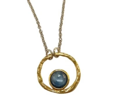 Ursumando Collana Cerchio Agata Blu Argento e Bronzo Lav.Artigianale CD482 - Immagine 1 di 4