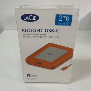 LaCie Rugged 2TB External USB-C USB 3.0 Portable Hard Drive Orange/Silver - Picture 1 of 2