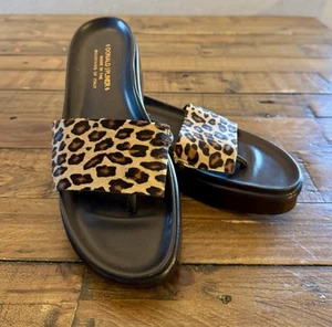 Donald J Pliner Fifi Womens Size 9M Calfskin Leopard Print Wedge Thong Sandals - Picture 1 of 8