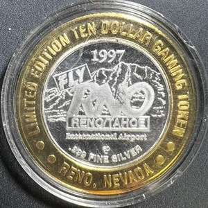 1997 RENO/TAHOE LIMITED EDIT. $10 GAMING TOKEN ~ .999 REVERSE 1946 CHIEF BIKE - Picture 1 of 2