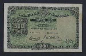 PORTUGAL Portugiesisch 500 REIS 1910 P-105 VZ-AU SELTENES DATUM - Bild 1 von 2