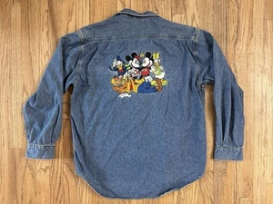 Disney Store Embroidered Back Denim Shirt Mickey Minnie & Friends Unisex Size M - Picture 1 of 6