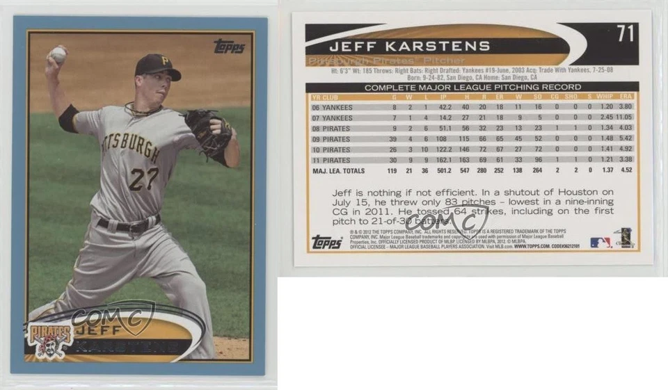 2012 Topps Wal-Mart Blue Border Jeff Karstens #71 - Image 1 of 1