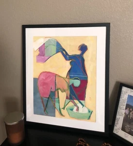 ABSTRAKTE KUNST Frauen ORIGINAL Gemälde SIGNIERT und gerahmt HELLE FARBEN - Bild 1 von 3