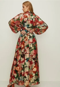 Large rose metallic cut out ballon sleeves maxi dress - Picture 1 of 7