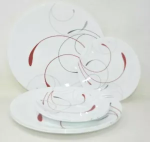 4 Corelle SPLENDOR Dinner & 4 Bread Salad Desert Plates Red/Gray Swirl LOT - Picture 1 of 4