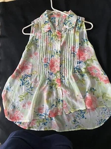 Sybilla süßes Boho schönes ärmelloses Tank Top transparent apricot limette, grün Gr. L - Bild 1 von 13