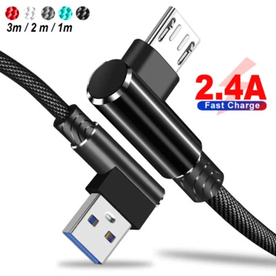 90 Degree Micro USB FAST Charger Charging Data Snyc Cable For Samsung S7 Huawei - Image 1 of 4