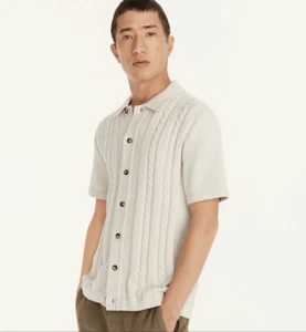 jcrew algodón tejido por cable manga corta cárdigan suéter polo - Imagen 1 de 4