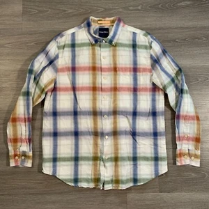 Tommy Bahama Shirt Mens Large Linen Cotton Button Down Beige Plaid Long Sleeve - Picture 1 of 10