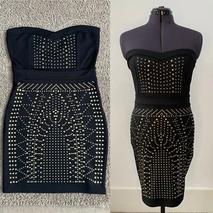 River Island Banduea Strapless Dress gold stud embellished UK 12 NYE Xmas Party - Picture 1 of 21