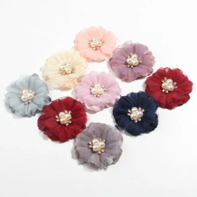 20PCS 6.5CM Lace trim Fabric Flowers For Headbands Boutique bride Scrapbook - Image 1 of 4