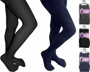 Girls Tights School Uniform Opaque Soft Plain Kids Children Cotton Rich Warm - Picture 1 of 9