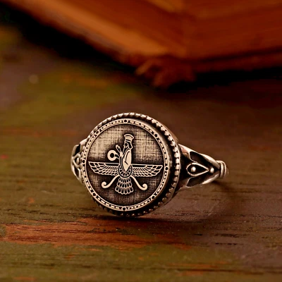 Ahura Mazda 925 Sterling Silver Ring - Mythology Ring - Religious Symbol Ring - Image 1 of 4