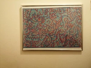 VINTAGE Keith Haring gerahmt "ohne Titel" A3 Fine Art Print Poster 1980er - Bild 1 von 8
