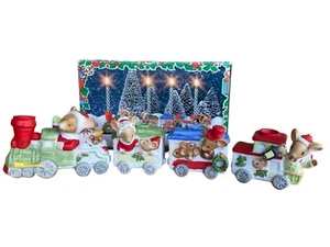 Enesco Country Calico Mice Holiday Express Candle Holder 1983 Vintage Train cake - Picture 1 of 15